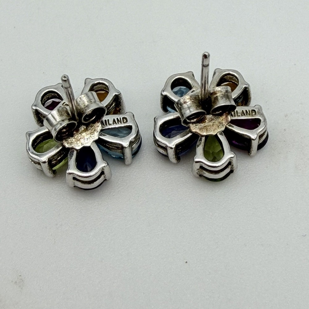 Vtg Sterling Silver Multi Color Gemstone Earrings Designer Kellie Ann Shop NBC - Picture 4 of 11